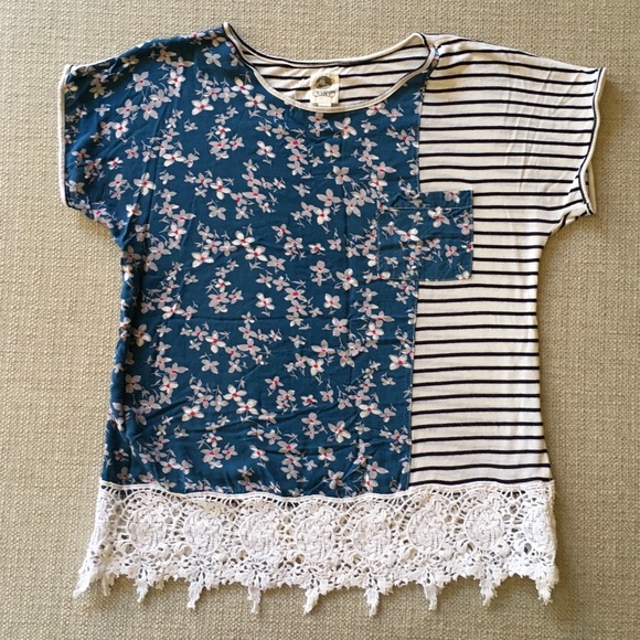 Anthropologie Tops - Anthropologie TINY PLANET patchwork T-shirt lace